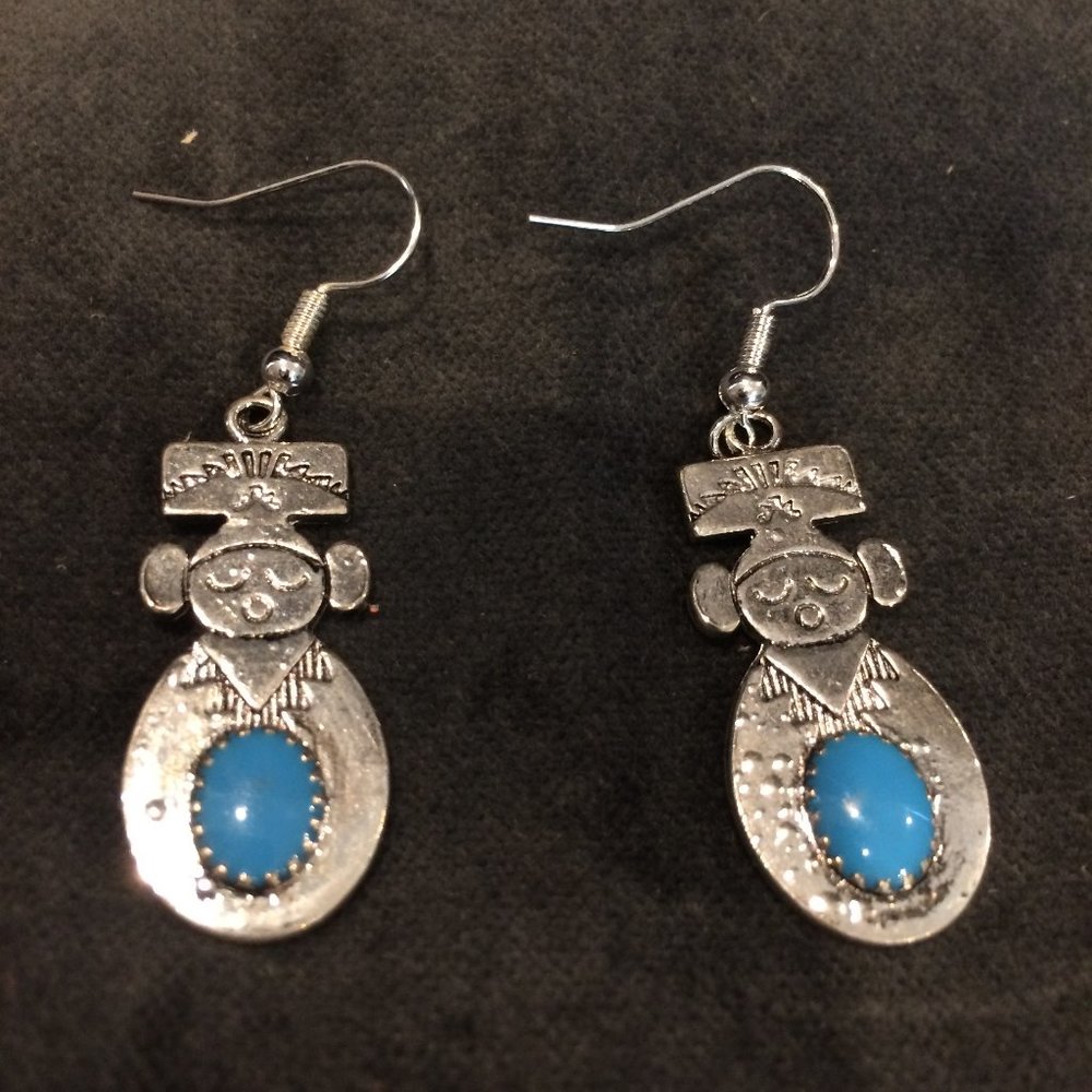 Silver and Turquoise Etched Earrings